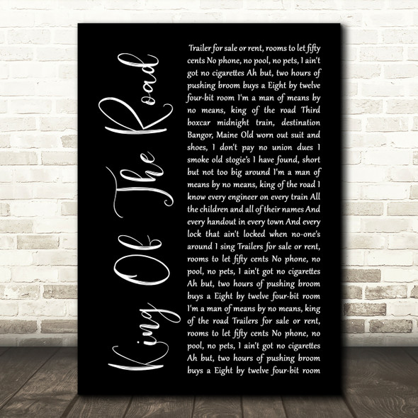 Roger Miller King Of The Road Black Script Song Lyric Wall Art Print