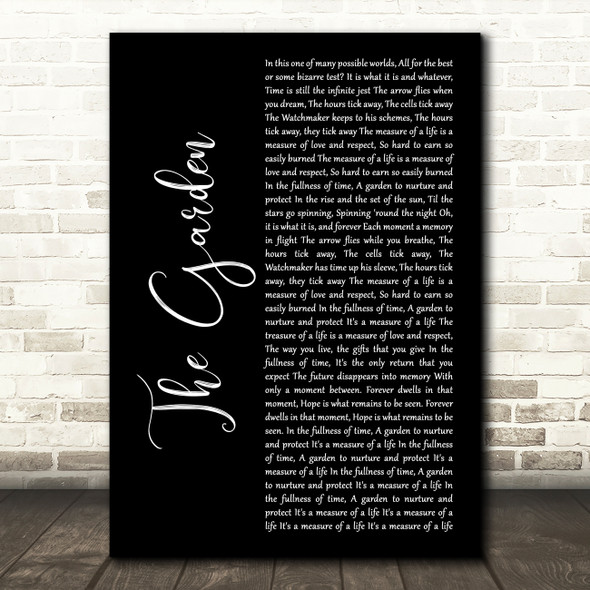 Rush The Garden Black Script Song Lyric Wall Art Print
