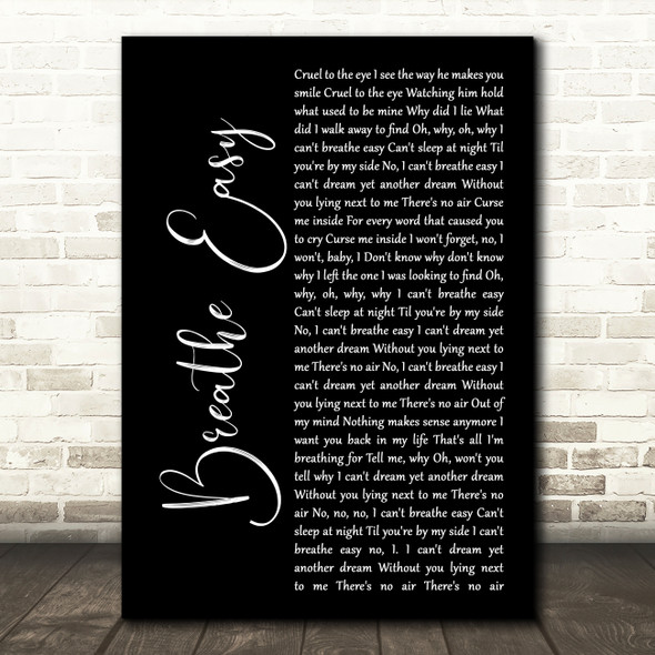 Blue Breathe Easy Black Script Song Lyric Wall Art Print