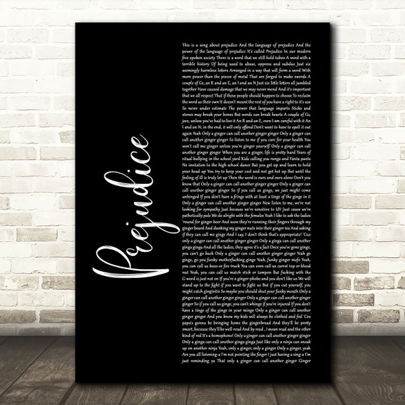 Tim Minchin Prejudice Black Script Song Lyric Wall Art Print