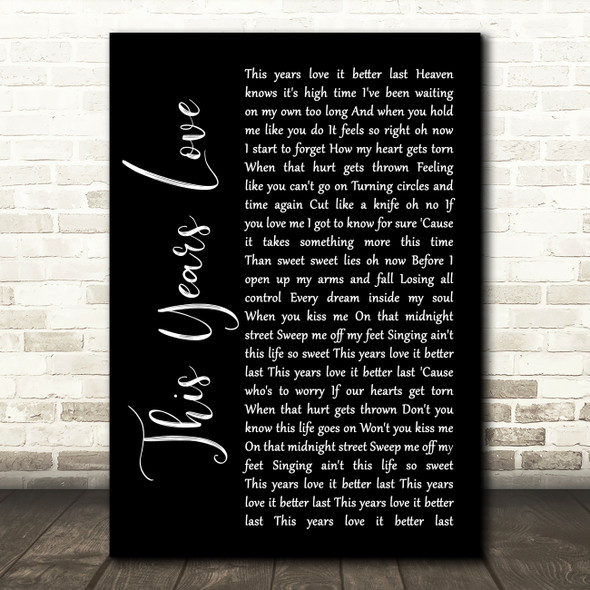 David Gray This Years Love Black Script Song Lyric Wall Art Print