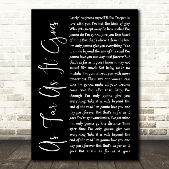 George Strait As Far As It Goes Black Script Song Lyric Wall Art Print
