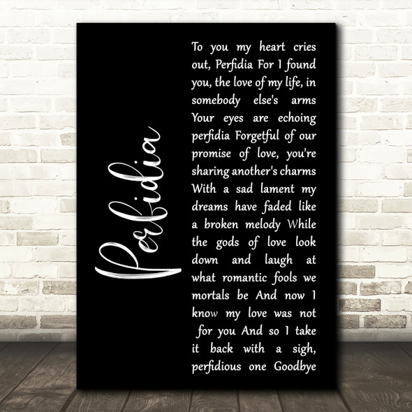 Glenn Miller Perfidia Black Script Song Lyric Wall Art Print