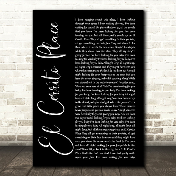 Kenny Chesney El Cerrito Place Black Script Song Lyric Quote Print