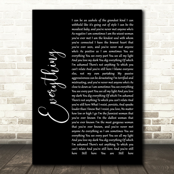 Alanis Morissette Everything Black Script Song Lyric Quote Print