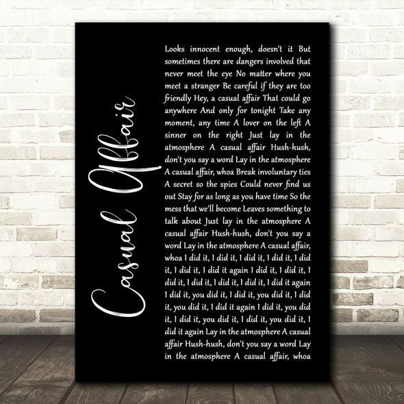 Panic! At The Disco Casual Affair Black Script Song Lyric Quote Print