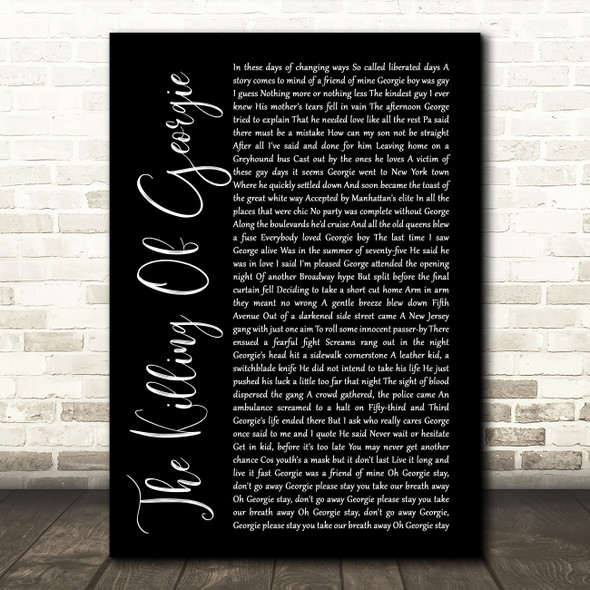 Rod Stewart The Killing Of Georgie Black Script Song Lyric Quote Print