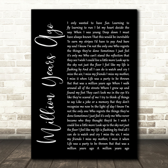 Adele Million Years Ago Black Script Song Lyric Print
