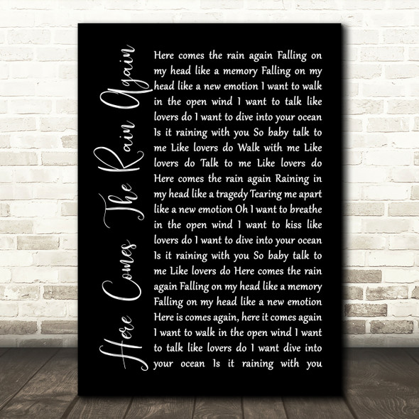 Eurythmics Here Comes The Rain Again Black Script Song Lyric Print