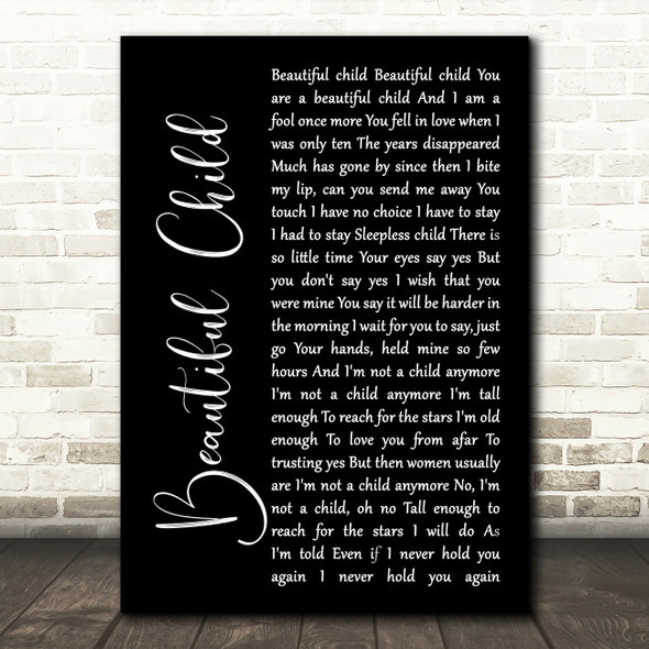 Fleetwood Mac Beautiful Child Black Script Song Lyric Print
