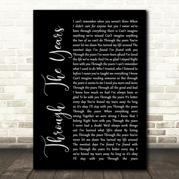 Kenny Rogers Through The Years Black Script Song Lyric Print