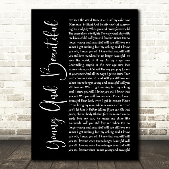 Lana Del Rey Young And Beautiful Black Script Song Lyric Print