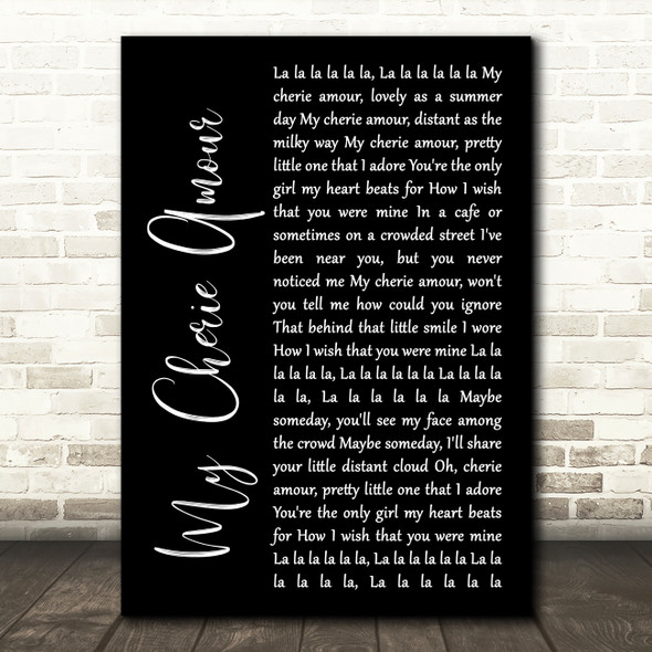 Stevie Wonder My Cherie Amour Black Script Song Lyric Print