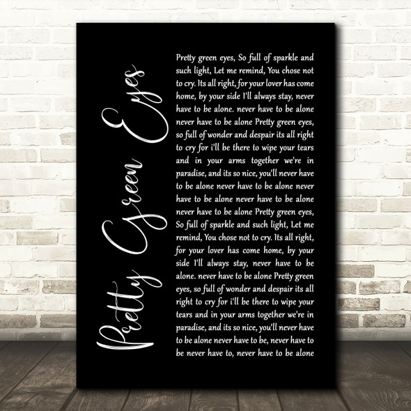 Ultrabeat Pretty Green Eyes Black Script Song Lyric Print