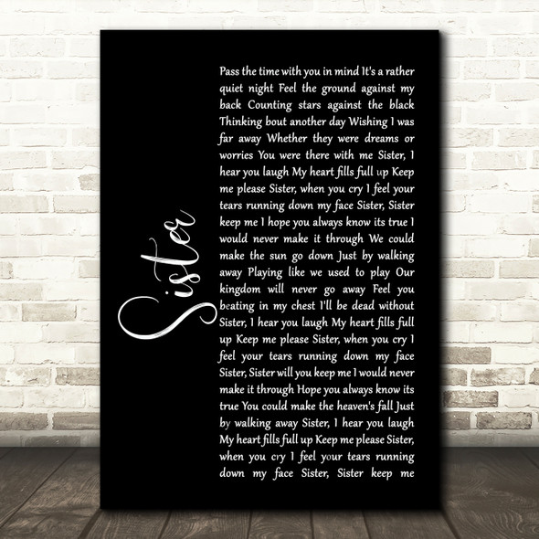 Dave Matthews Sister Black Script Song Lyric Print