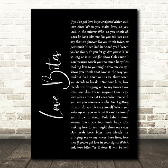 Def Leppard Love Bites Black Script Song Lyric Print