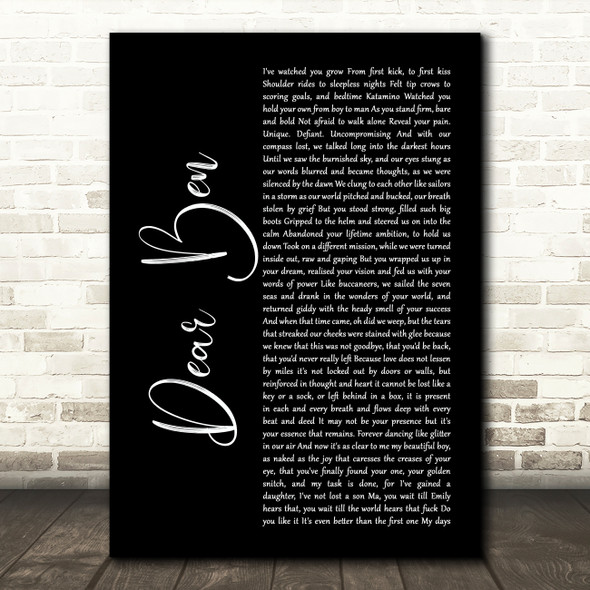 Loyle Carner & Jean Coyle-Larner Dear Ben Black Script Song Lyric Print