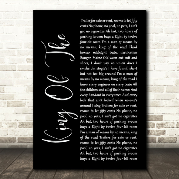 Roger Miller King Of The Road Black Script Song Lyric Print