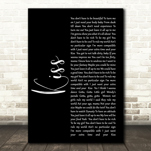 Prince Kiss Black Script Song Lyric Quote Print