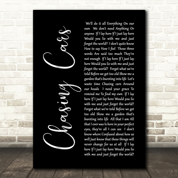 Snow Patrol Chasing Cars Black Script Song Lyric Quote Print