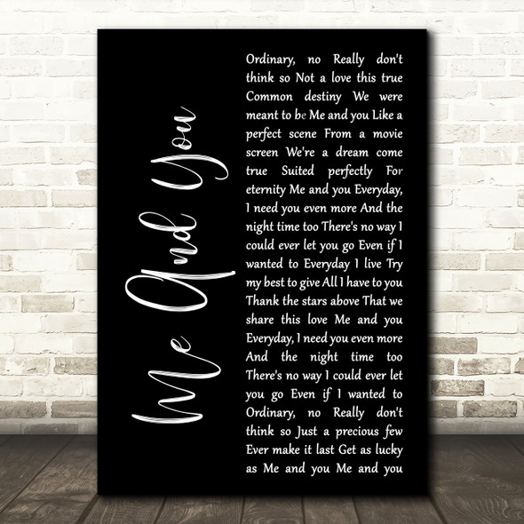Kenny Chesney Me And You Black Script Song Lyric Quote Print
