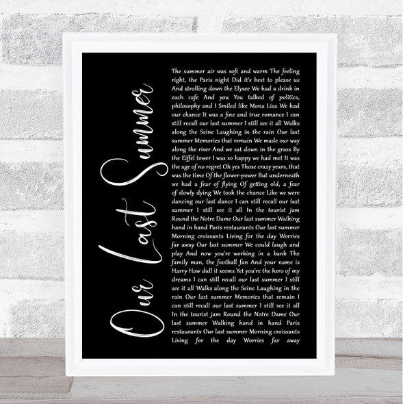 ABBA Our Last Summer Black Script Song Lyric Print