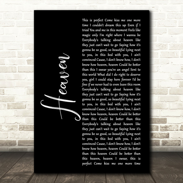 Kane Brown Heaven Black Script Song Lyric Print