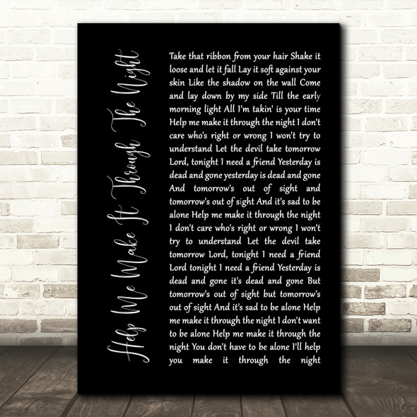Michael Bublé Help Me Make It Through The Night Black Script Song Lyric Print
