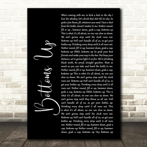 Nickelback Bottoms Up Black Script Song Lyric Music Art Print