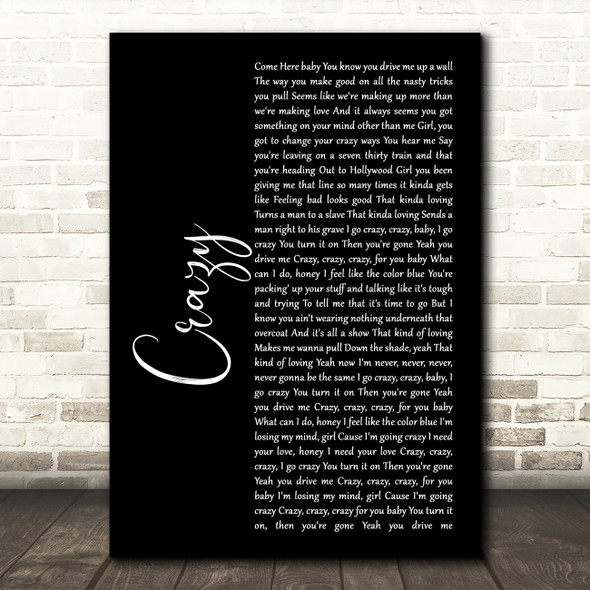 Aerosmith Crazy Black Script Song Lyric Music Art Print