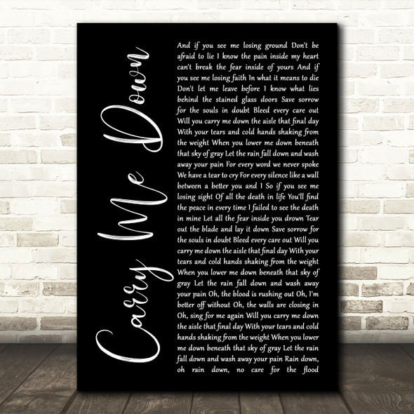 Demon Hunter Carry Me Down Black Script Song Lyric Music Art Print