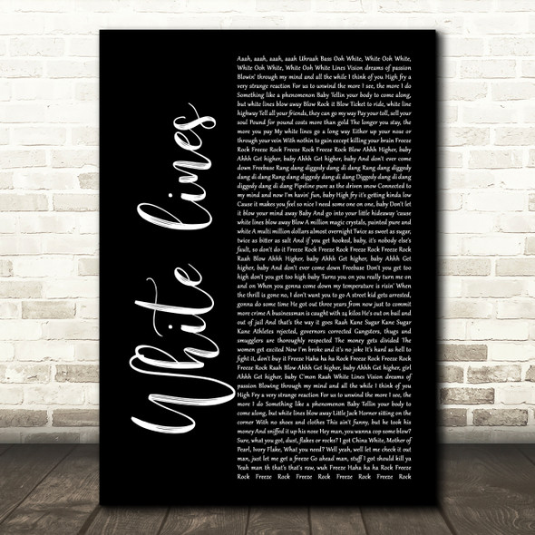 Grandmaster Flash White lines Black Script Song Lyric Music Art Print