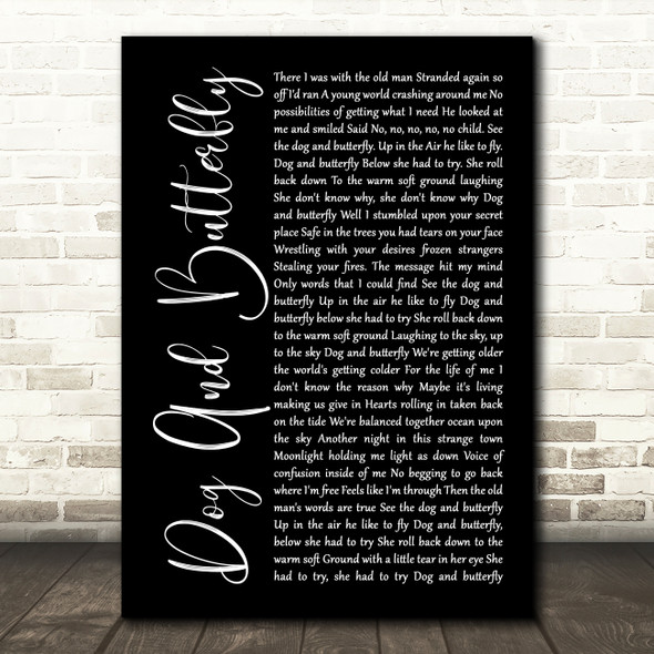 Heart Dog And Butterfly Black Script Song Lyric Music Art Print