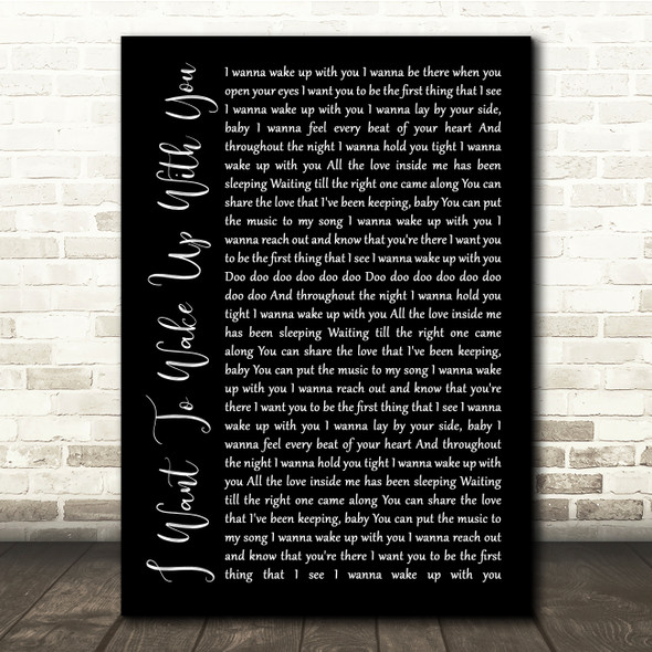 Ben Peters I Want To Wake Up With You Black Script Song Lyric Quote Music Print