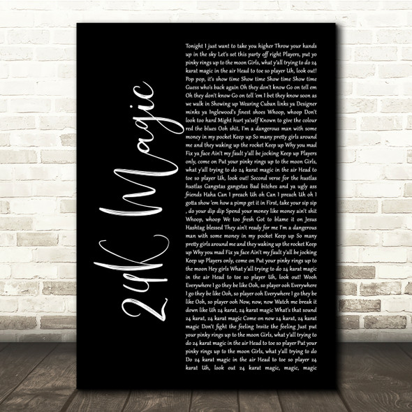 Bruno Mars 24K Magic Black Script Song Lyric Quote Music Print