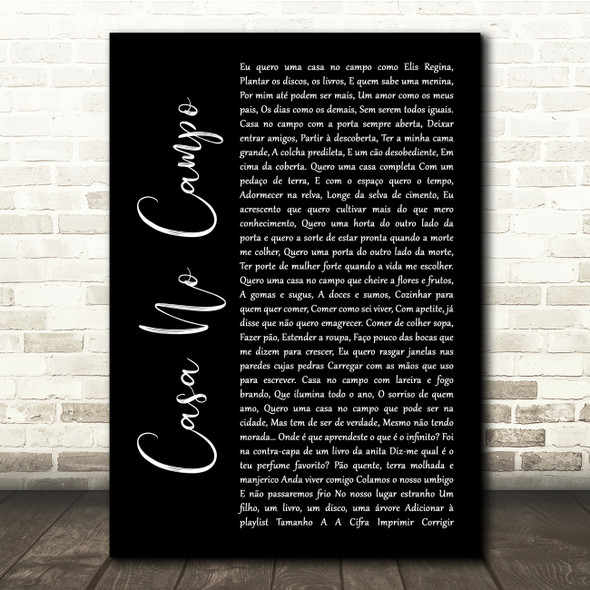 Capicua Casa No Campo Black Script Song Lyric Quote Music Print