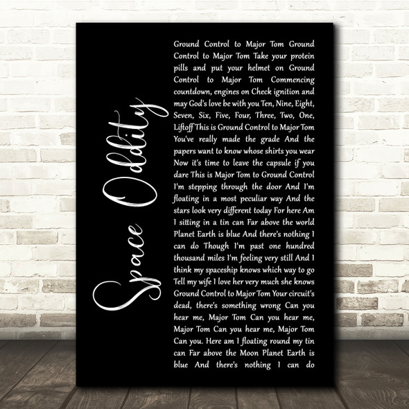 David Bowie Space Oddity Black Script Song Lyric Quote Music Print