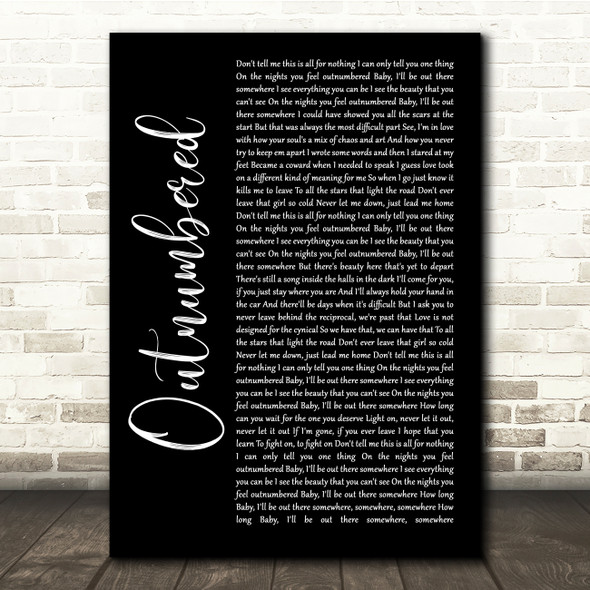 Dermot Kennedy Outnumbered Black Script Song Lyric Quote Music Print