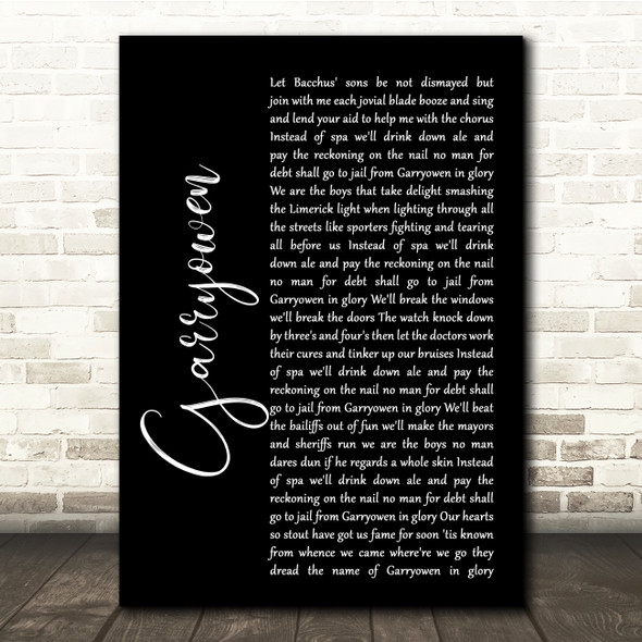 Irish Folk Song Garryowen Black Script Song Lyric Quote Music Print