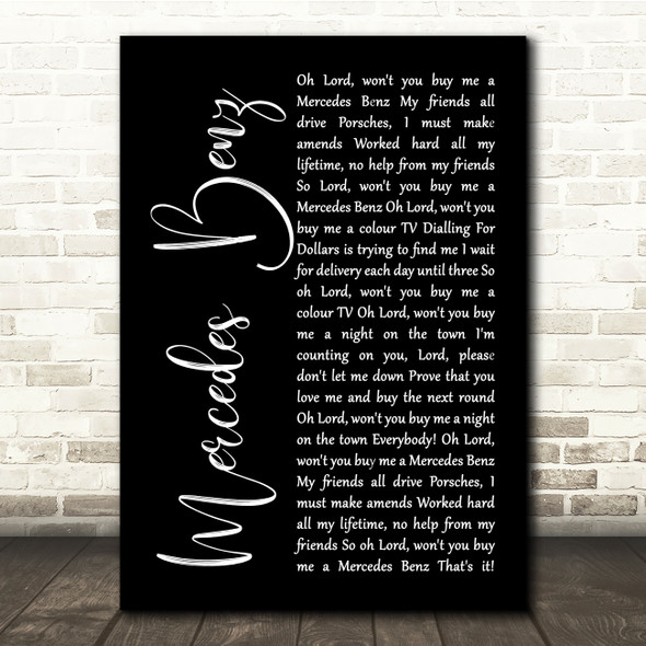 Janis Joplin Mercedes Benz Black Script Song Lyric Quote Music Print