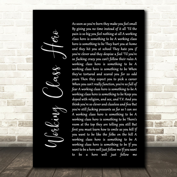 John Lennon Working Class Hero Black Script Song Lyric Quote Music Print