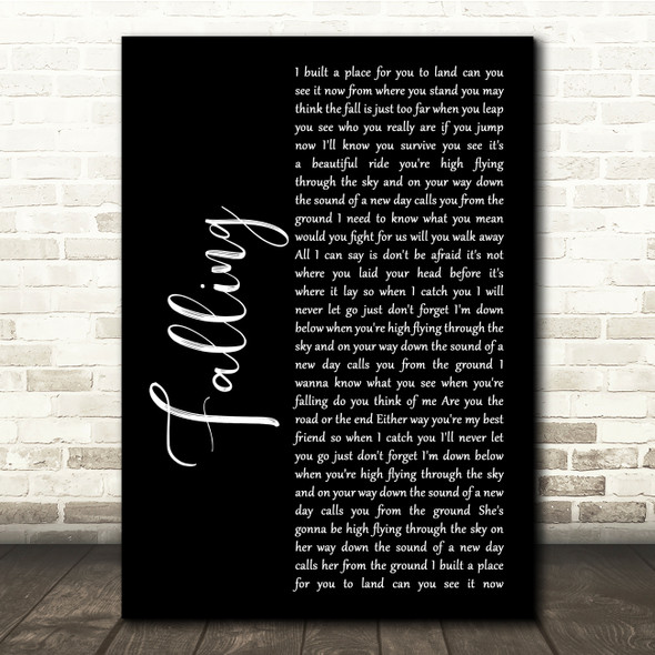 Joshua Radin Falling Black Script Song Lyric Quote Music Print