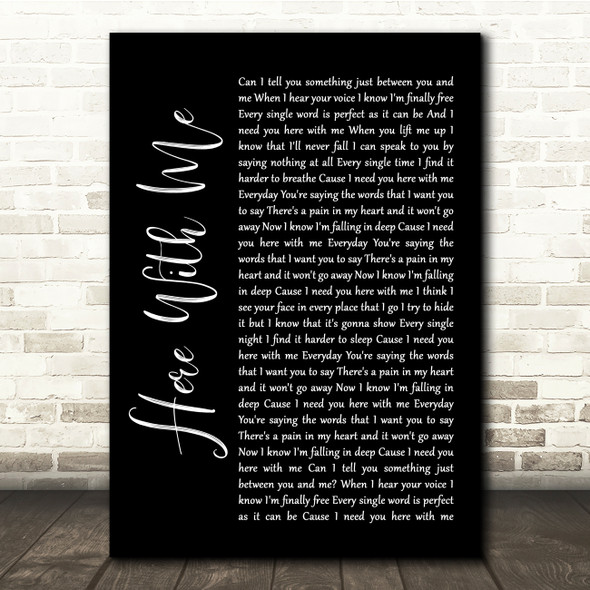 Marshmello Here With Me Black Script Song Lyric Quote Music Print