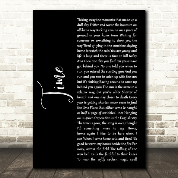 Pink Floyd Time Black Script Song Lyric Quote Music Print