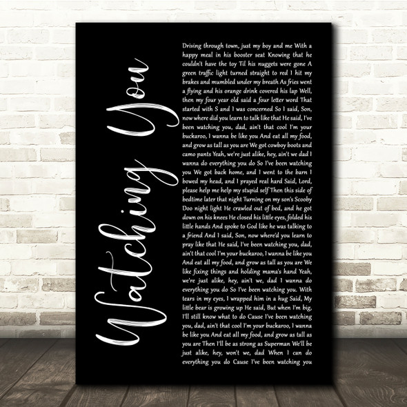 Rodney Atkins Watching You Black Script Song Lyric Quote Music Print