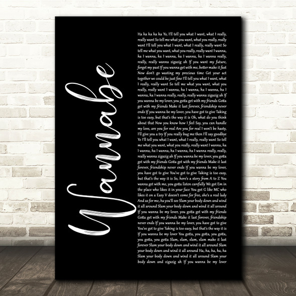 Spice Girls Wannabe Black Script Song Lyric Quote Music Print