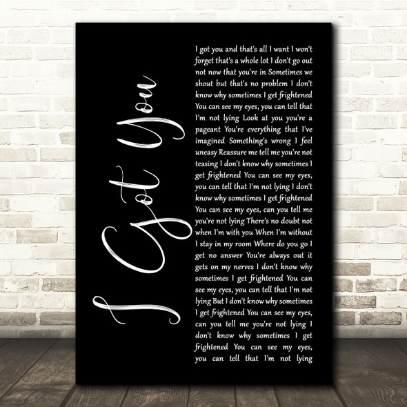 Split Enz I Got You Black Script Song Lyric Quote Music Print