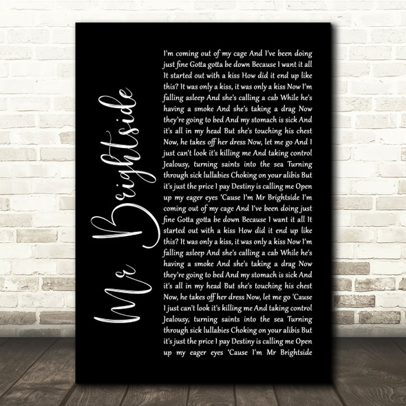 The Killers Mr Brightside Black Script Song Lyric Quote Music Print