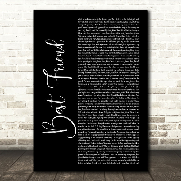 Yelawolf ft. Eminem Best Friend Black Script Song Lyric Quote Music Print