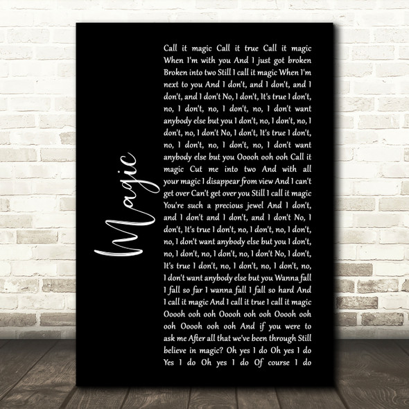Coldplay Magic Black Script Song Lyric Quote Print